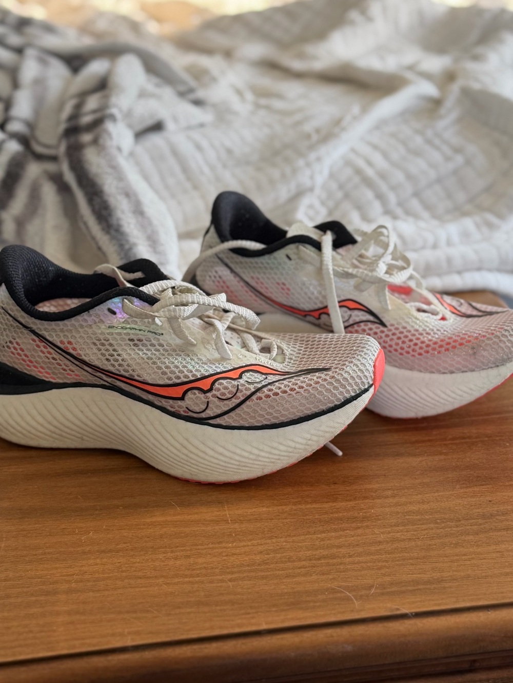 Saucony Endorphin Pro 3 Women's White & Coral Mesh Running Sneakers